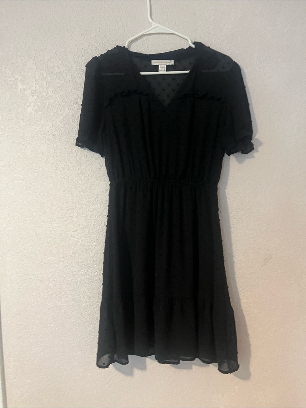 Monteau Black Swiss Dot V-Neck knee length Dress